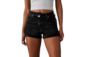 Sidefeel Women's Jean Shorts High Waisted Stretchy Casual Rolled Hem Zimbaplatinum Denim Shorts