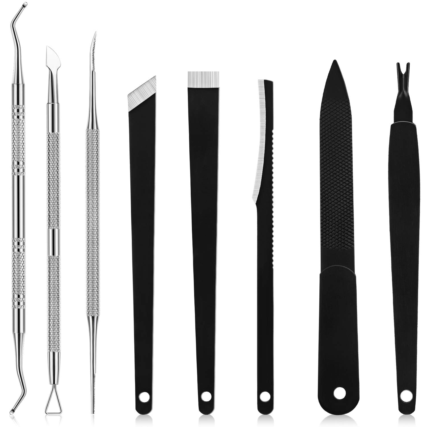 8 Pieces Toenail Knife Set Stainless Steel Nail Knifes and Cuticle Pusher Remover