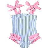 Happy Town Toddler Swimsuit Girl Solid Color Stripe One-Piece Baby Bathing Suits