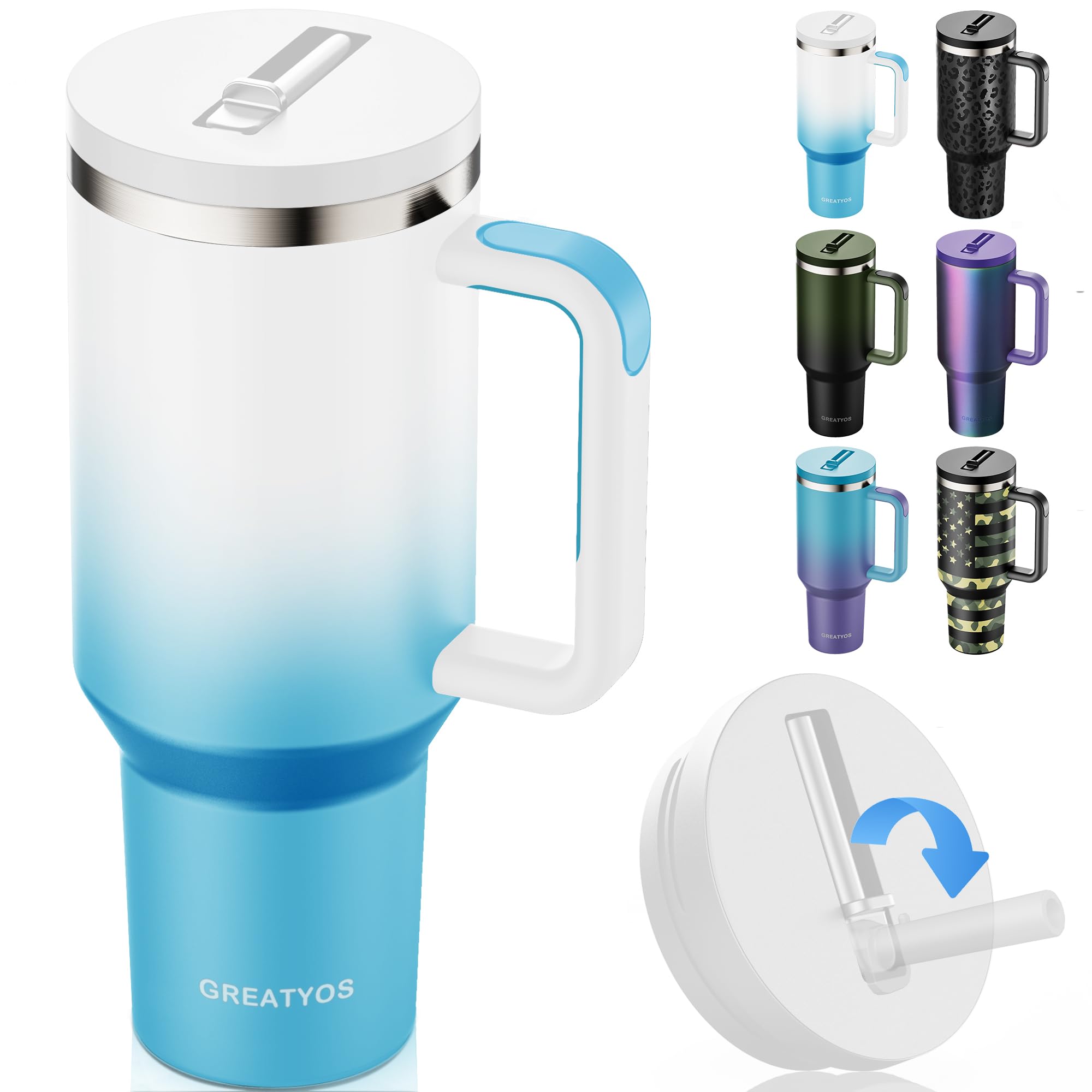 Photo 1 of Greatyos 40 oz Tumbler with Handle and Flip Straw Lid - Upgraded Insulated Traveler Tumblers with Lids Straws Vacuum Leak Proof Stainless Steel 40oz Cup Mug Gifts for Men Women Him Her (Clouds Sky)