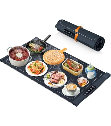 Temp Master Adjustable Food Warming Mat - Portable Electric Tray With Timer & 3 Heat Settings (White) - View #5