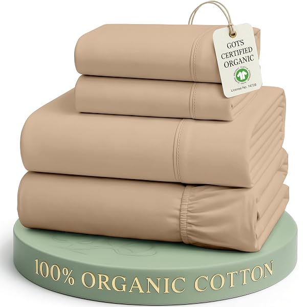 LANE LINEN 100% ORGANIC COTTON SHEETS SET, LONG- STAPLE PERCALE WEAVE ULTRA SOFT BEST- BEDDING SHEETS FOR BED, GOTS CERTIFIED, FITS MATTRESS UPTO 15INCH DEEP POCKET (KING, TAUPE)