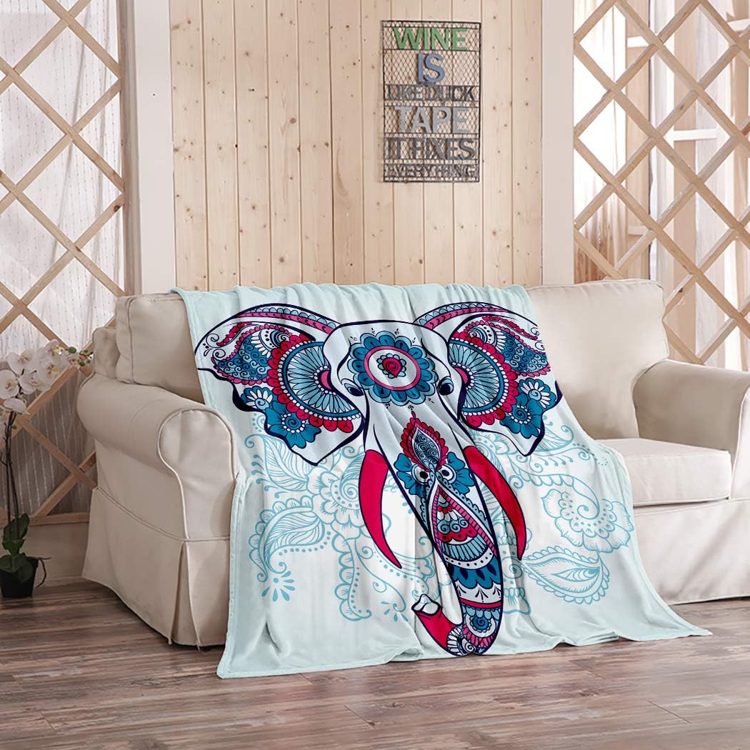 Moranmo Elephant Indian Throw Blanket, Indian Elephant on The Henna Lightweight Warm