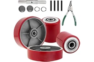 LEGINES Pallet Jack/Truck Full Set with Axles, Pairs of 7" x 2" Steer Wheels & 3" x 3.75" Load Wheels with Bearings ID 20mm Poly Tread Black, Entry Exit Roller, Tool Kit Included.(Assembled)