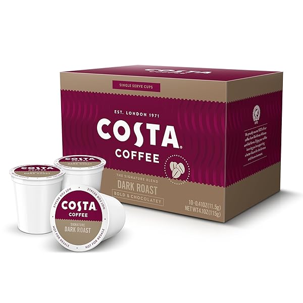 COSTA COFFEE DARK ROAST SINGLE SERVE PODS – SIGNATURE BLEND – 10 CT BOX