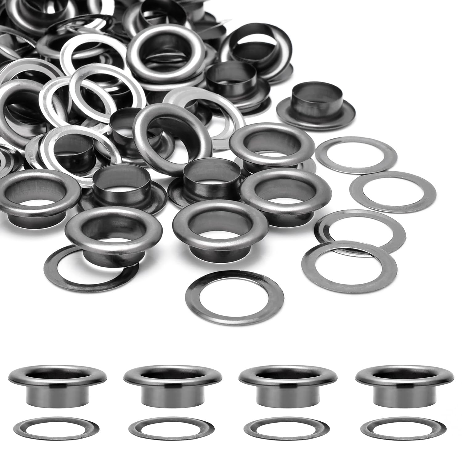 Photo 1 of 100Sets 1/2 Inch Grommets for Fabric, Metal Eyelets Grommets Kit for Tarps Tents Curtains Shower Curtain (Black)