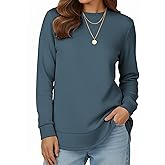 AURUZA Sweatshirt for Women Long Sleeve Crewneck Sweatshirt Women Causal Loose Fit Pullover Tunic Top Fall Clothes Shirts, L, Light Blue