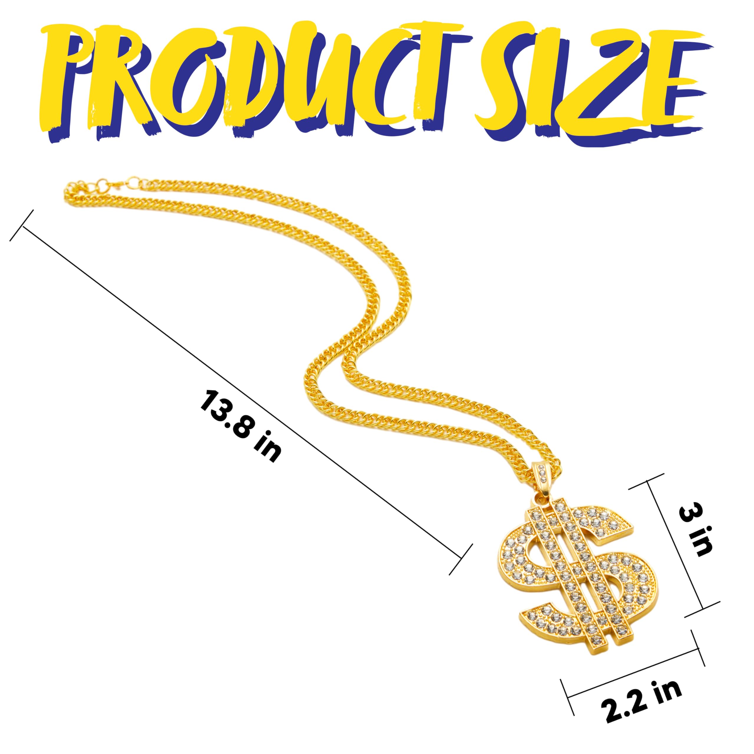 Spooktacular Creations 2 pcs Gold Dollar Chains Necklaces, Money Pendant Chain Hip Hop Dollar Sign Necklace Jewelry Halloween Accessory for Men Women Dress Up Party