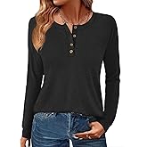 GKBK Womens Henley Tops Long Sleeve Shirts Button Pullover Loose Fit Henley Neck Lightweight Tunic Blouse