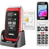 UNIWA V202T 4G Flip Phone Unlocked for Seniors, Basic Cell Phone HD Dual Screen 2.4"+1.77", Speed Dial, SOS Button, Big Fonts, Camera, Bluetooth, FM Radio, 1450mAH Battery with Speedtalk SIM Card-Red