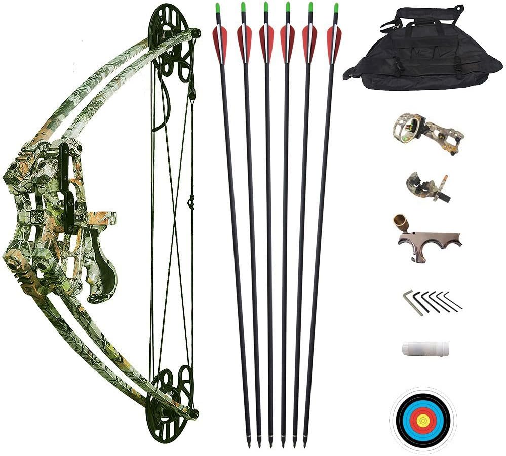 ATROPOS-109 Archery Hunting Compound Bow Set, Right & Left Hand Bow, Black/Camo
