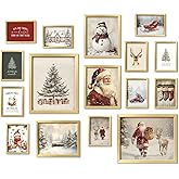ANERZA 16 PCS Framed Christmas Wall Art Decor, Vintage Gallery Wall Frame Set Prints for Bedroom Bathroom, Winter Posters for Living Room Aesthetic, Dorm Home Artwork Collage Kit, Christmas Gifts