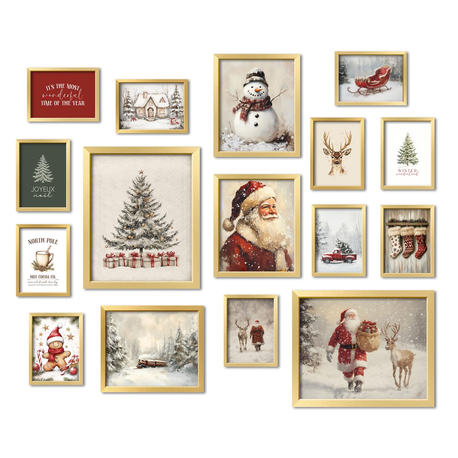 Photo 1 of ANERZA 16 PCS Framed Christmas Wall Art Decor, Vintage Gallery Wall Frame Set Prints for Bedroom Bathroom, Winter Posters for Living Room Aesthetic, Dorm Home Artwork Collage Kit, Christmas Gifts