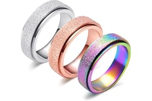 LAOYOU Anxiety Fidget Relief Spinner Ring for Women | 6MM Stainless Steel Glitter Worry Stress Relieve Ring Band Set for Men ladies 5 Tones Availble