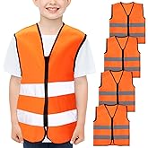 Unittype 4 Pieces Kids Safety Reflective Vest High Visibility Neon Construction Traffic Vest for Cycling Running Skiing