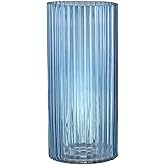 YANWE1 Blue Glass Vase, Glass Flower Vase, Ribbed Glass Vases, Blue Vase, Tall Cylinder Vases for Centerpieces, Living Room, Bedroom, Dining Table, Office, Wedding, Bookshelf Decoration, 10 Inches
