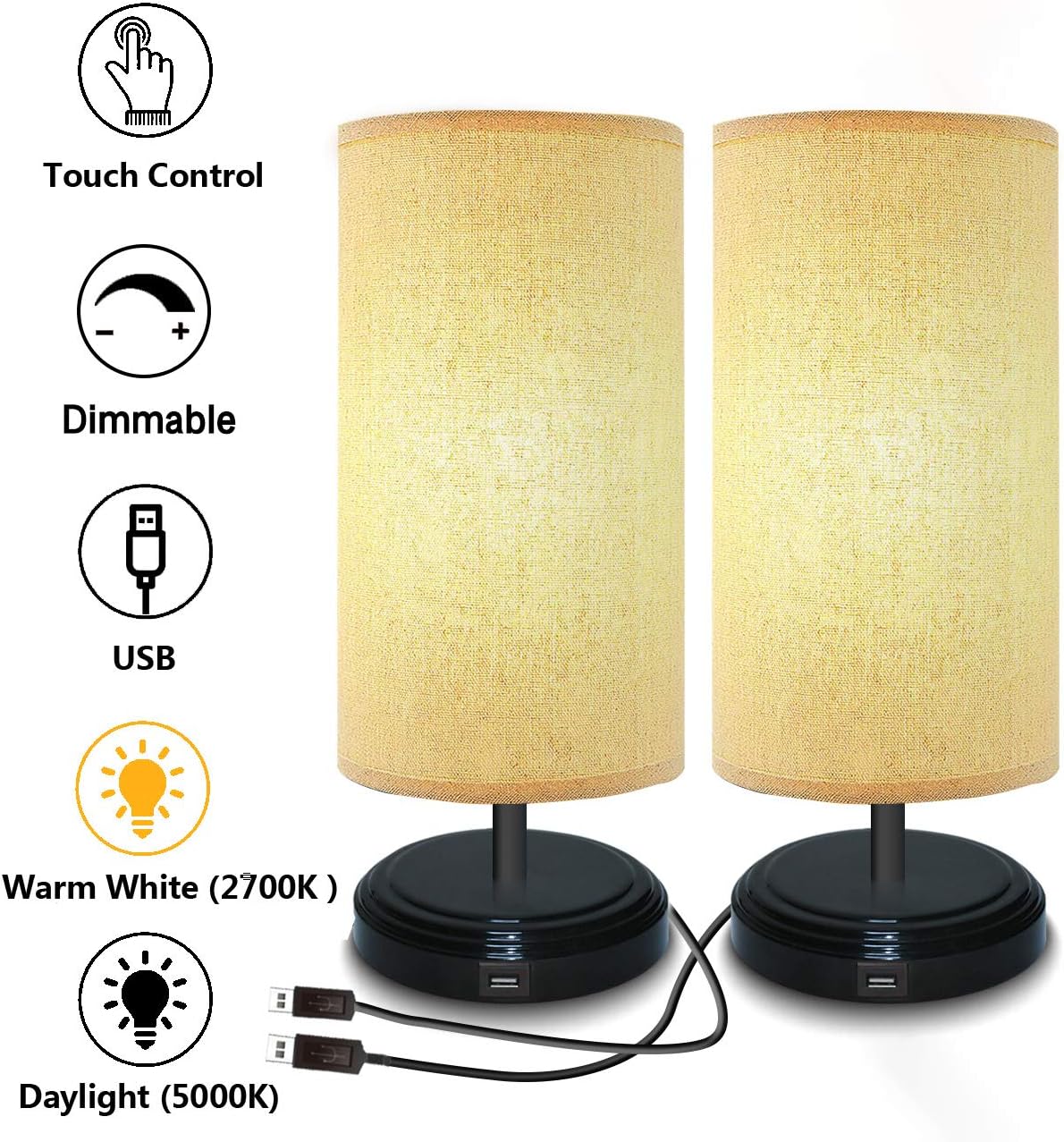 detalles de usb lampara de mesa con sensor tactil brtlx led lampara mesita de noche con pu