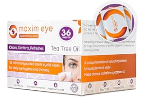 Maxim Eye Tea Tree Eyelid Wipes 36 Pieces, Exfoliating Eyelid Scrubs for Dry, Itchy, Swollen and Irritated Eyes, Eyelid Cleanser and Makeup Remover, Individually Packaged Eyelash Wipes