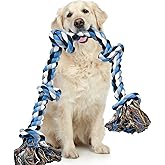 LECHONG Dog Toys for Aggressive Chewers Tough Rope Chew Toys for Large and Medium Dog 3 Feet 5 Knots Indestructible Cotton Rope for Large Breed Dog Tug of War Dog Toy Teeth Cleaning