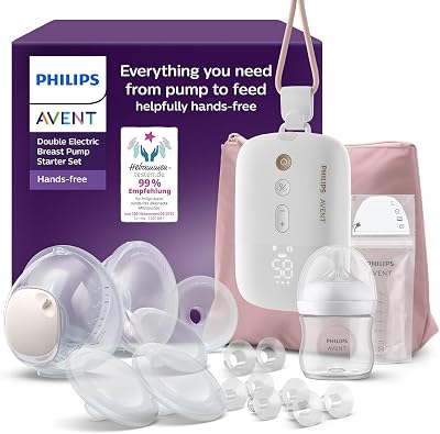 AVENT Hands-Free-Milchpumpen-Starter-Set, Motor in Krankenhausqualität, spiegelt den Trinkrhythmus des Babys wider, bis zu 85 Pumpbewegungen pro Minute, Modell SCD553/11