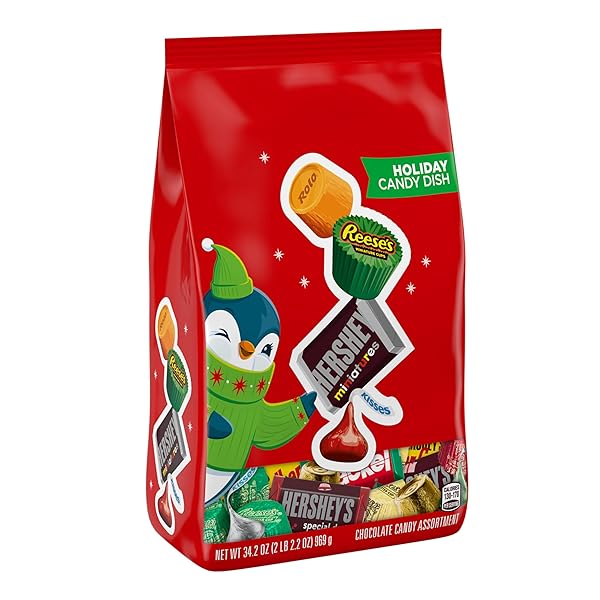 HERSHEY’S, REESE’S AND ROLO ASSORTED CHOCOLATE FLAVORED, CHRISTMAS CANDY BULK BAG, 34.2 OZ