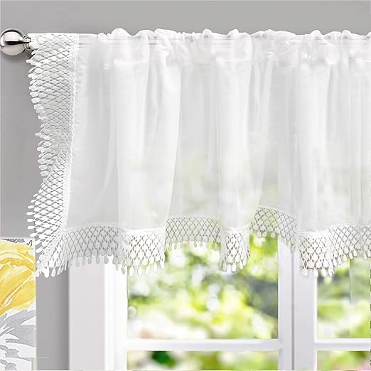 Amazon Com Driftaway Ava Voile Sheer Curtain Valance With Lace