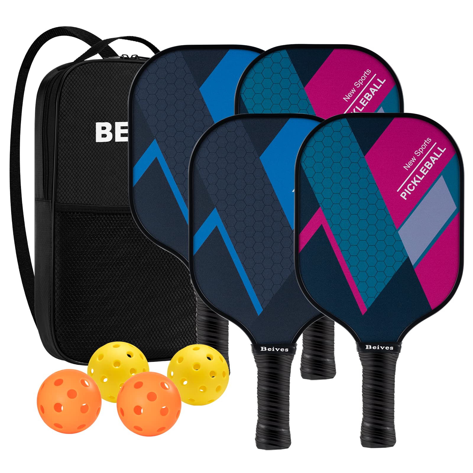 Photo 1 of BEIVES Pickleball Paddles, USAPA Fiberglass Pickleball Paddles Set of 4, Pickleball Set with 4 Pickleball Rackets, Including 4 Pickleballs & 1 Carry Bag, Pickle Ball Paddles Set for Men, Women