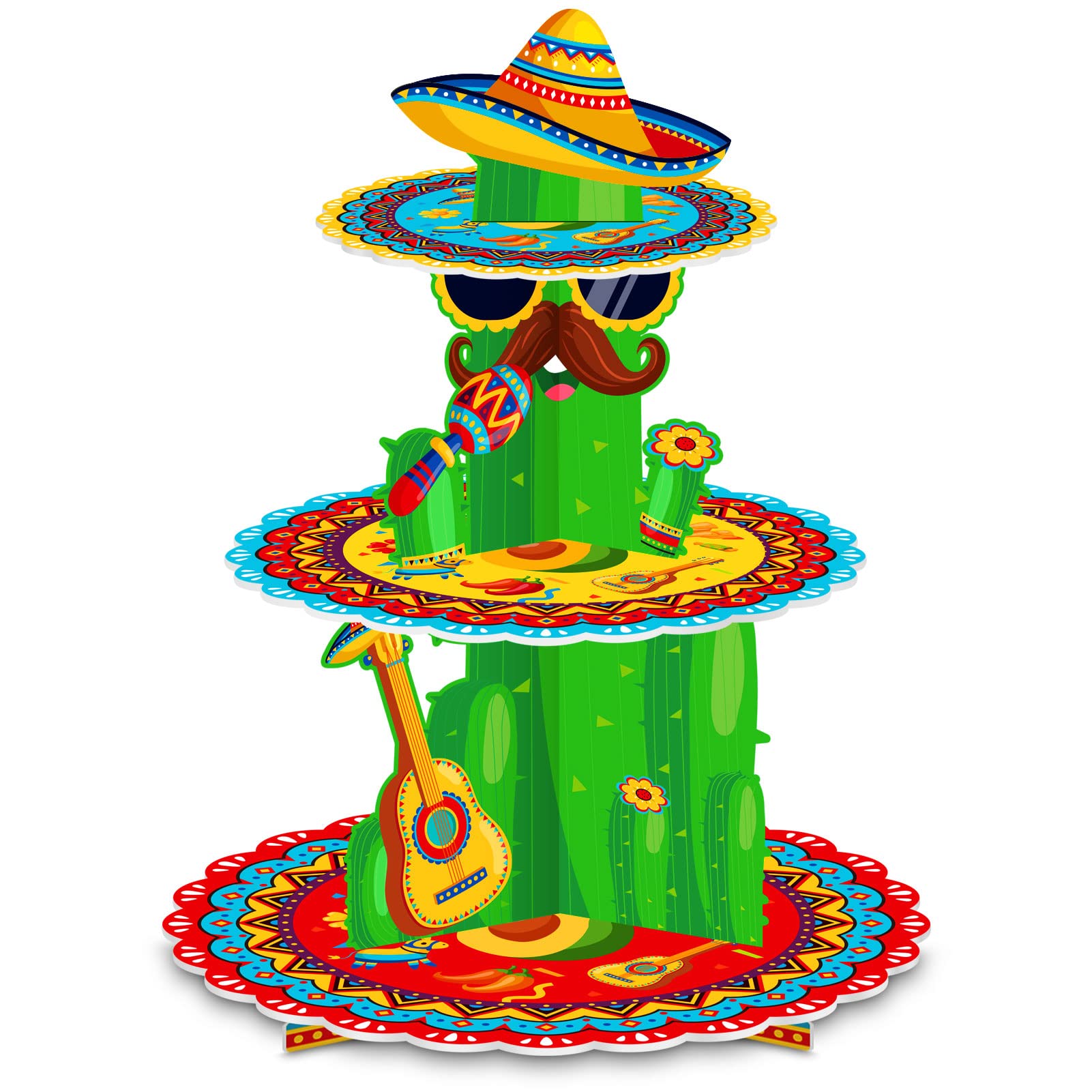 Photo 1 of Fiesta Party Decorations - 3 Tier Mexican Birthday Party Cupcake Stand & Topper - Cactus Fiesta Cupcake Holder Display - Cinco De Mayo & Baby Shower Supplies