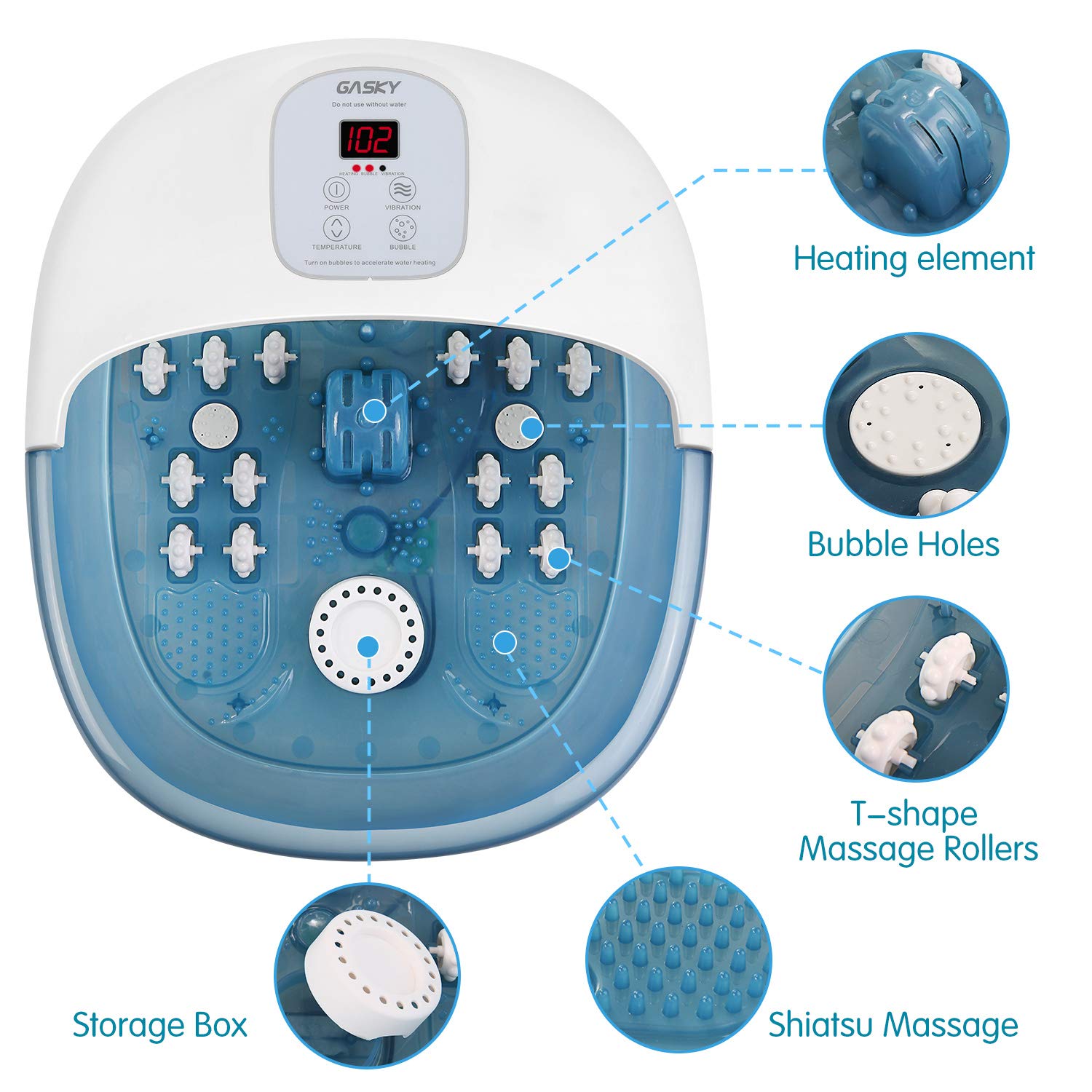 Foot Spa Bath Massager with Heat Bubbles Vibration, 14 Shiatsu Massaging Rollers to Relieve Feet Muscle Pain, Adjustable Temperature Pedicure Tub for Home Office Use: Beauty