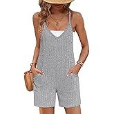 Ekouaer Rompers for Women Summer Casual Sleeveless Spaghetti Strap Jumpsuit Ribbed Shorts Overalls with Pockets