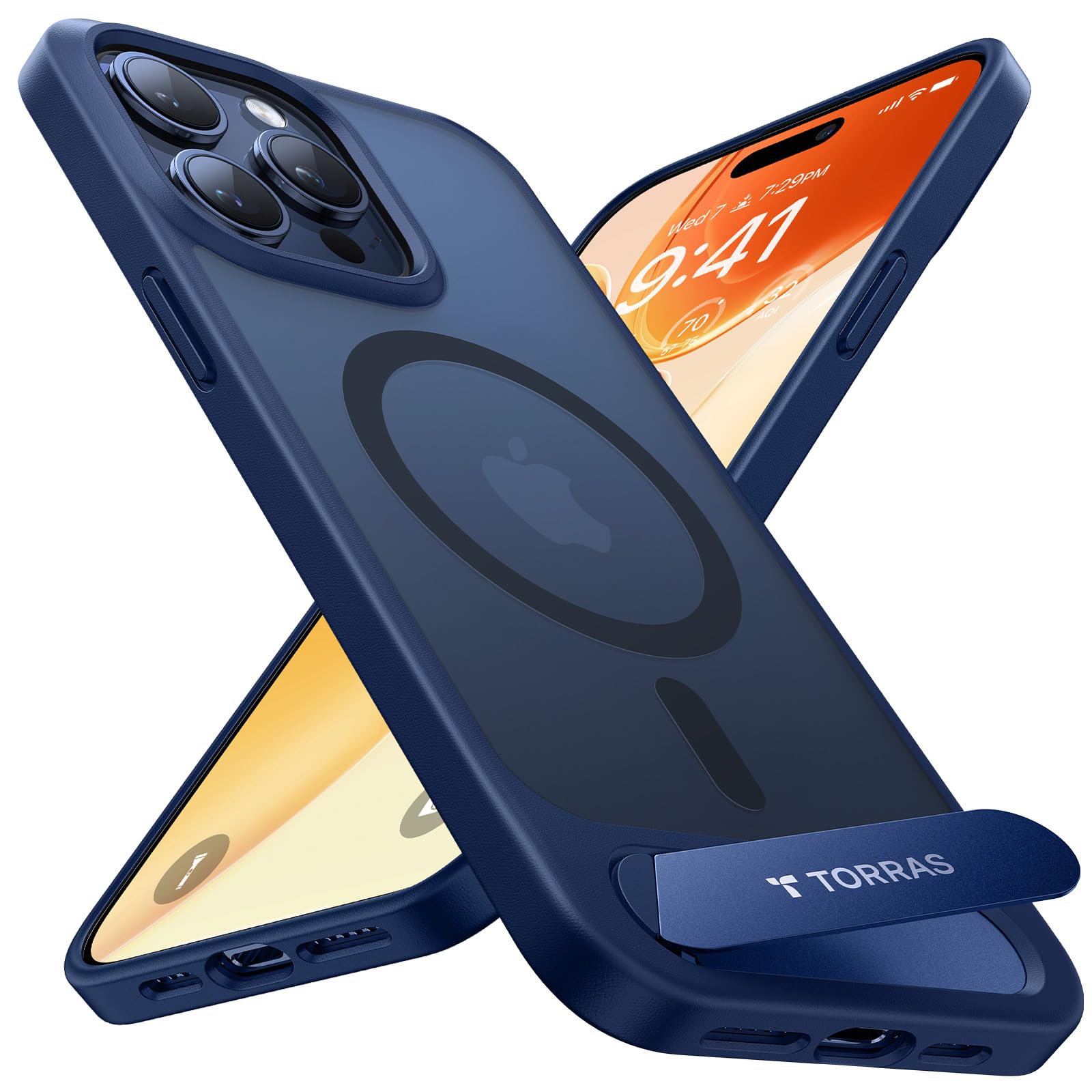 TORRAS Invisible Titanium Stand for iPhone 15 Pro Max Case [12FT Military Shockproof ] [TOP N56 Magnets] [20W Fast Charging] Truly Completely Flat & Slim Case iPhone 15 Pro Max Cover - Pstand Blue — image 1