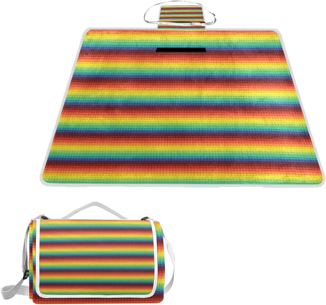 XINGAKA Picnic Blanket,Fiesta Colorful Rainbow Scale Print，Large Beach Blanket Outdoor Camping,Waterproof Backing,Foldable