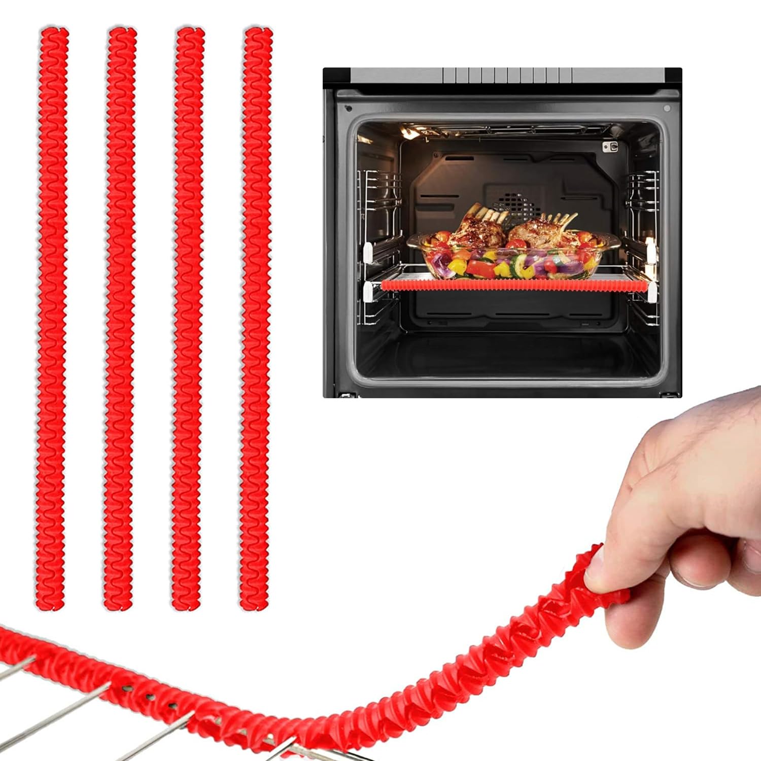 4 Pack Oven Guards for Inside The Oven Shelf Protectors, Heat Resistant, Protect Against Burns Silicone Oven Shelf Edge Guards, Oven Rack Protectors Oven Protector (Red)