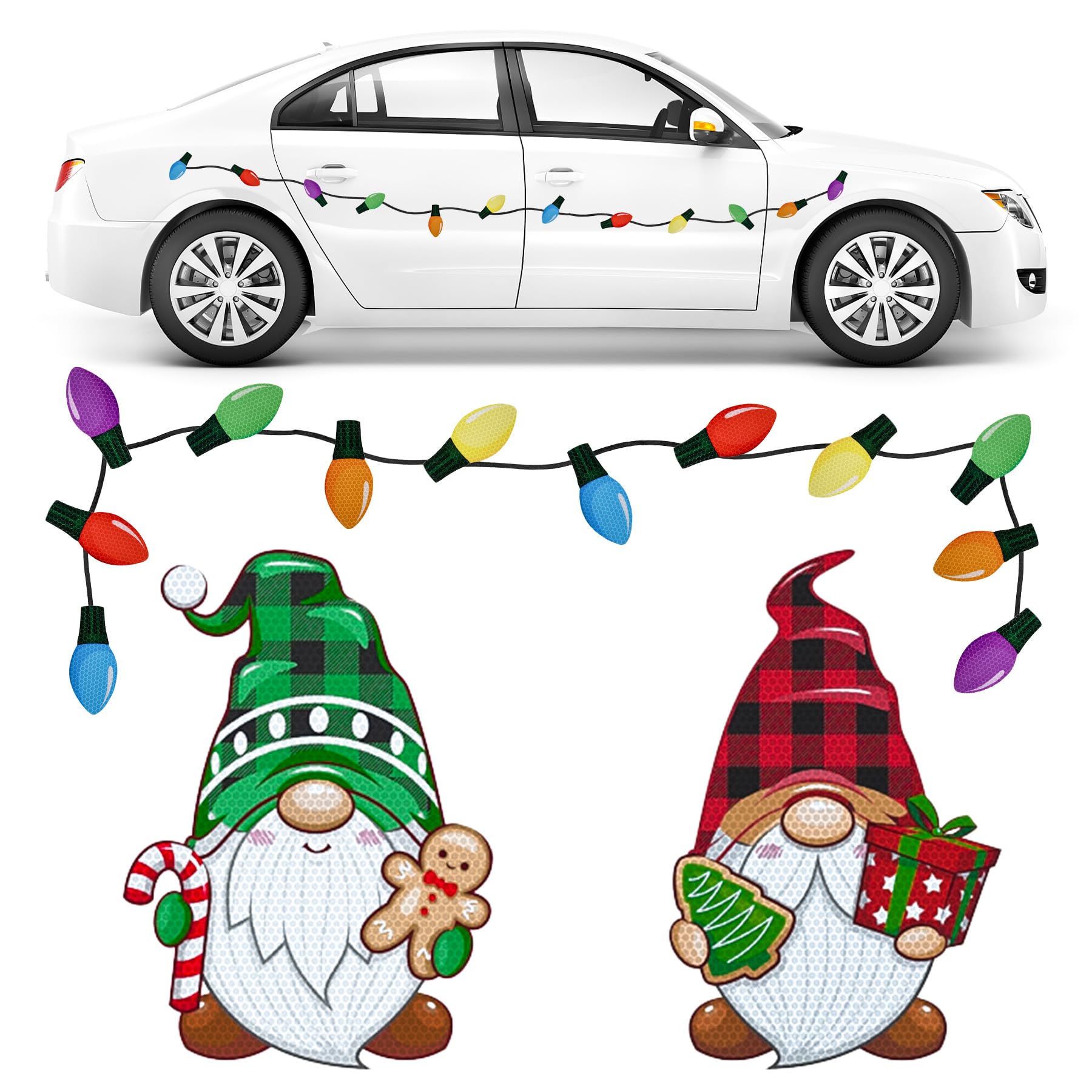 Toptime Reflective Christmas Car Magnets, 20 PCS Christmas Fridge Magnets Strong with 12 Bulb 2 Christmas Gnome 6 Wires, Colorful Christmas Decorations for Refrigerators, Cars, Garage Door, Mailboxes