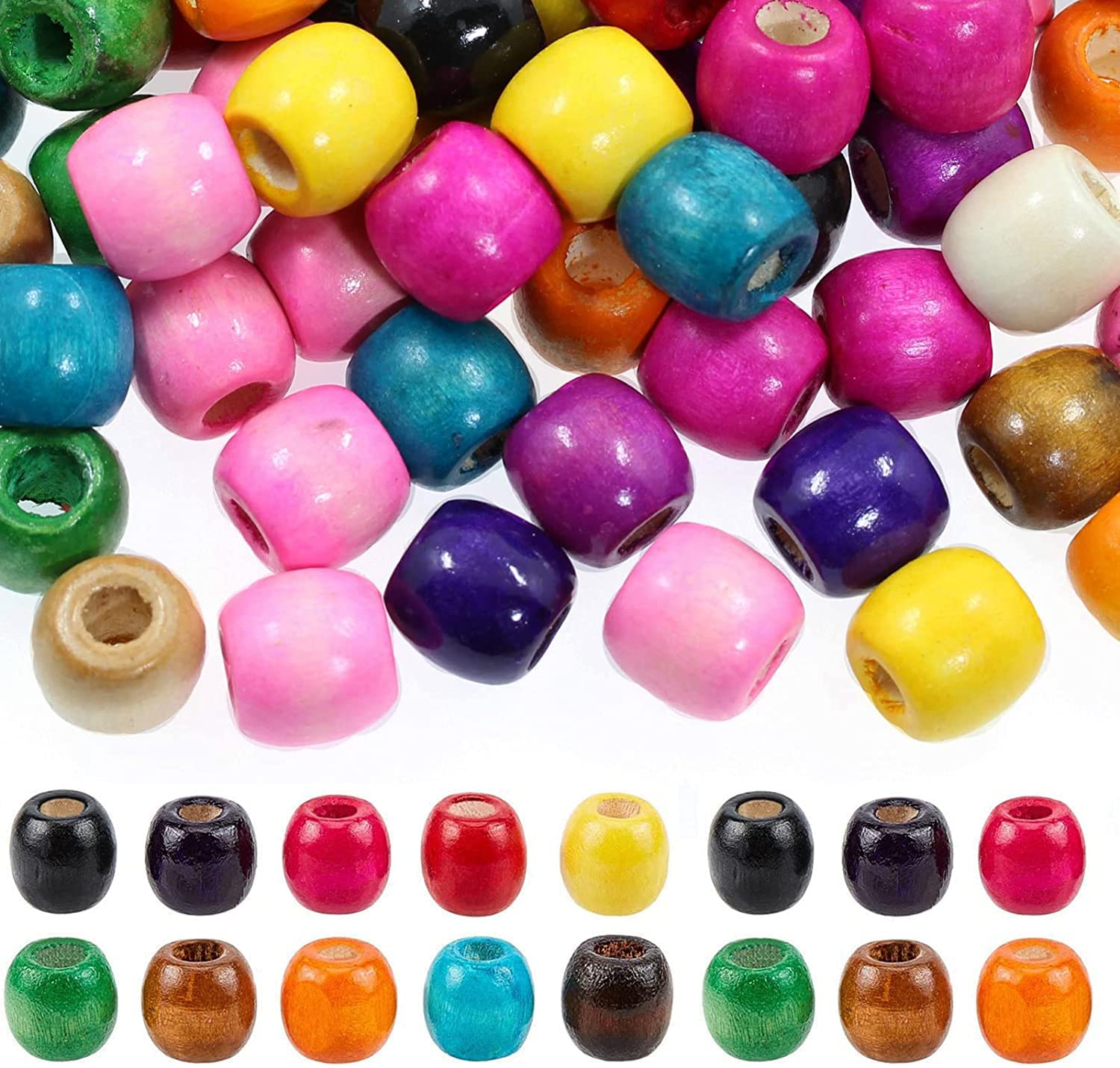 BetterJonny 100Pcs Multicolor 16*17mm Round Wood Craft Bead, 5mm Hole, Ideal for Jewelry & DIY Crafts — image 1