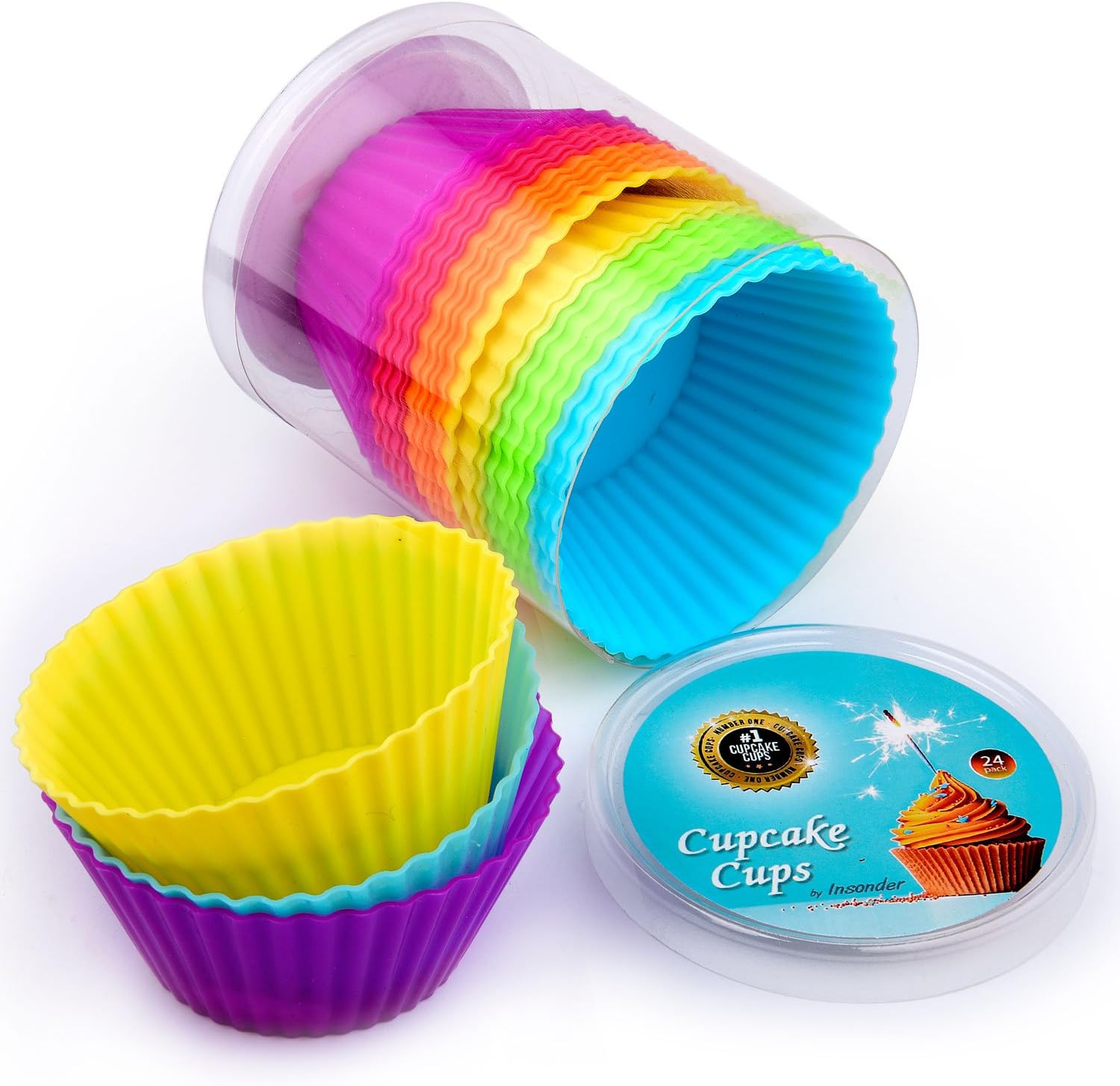 Cupcake Liners 24 pc Premium Silicone Cupcake Cases Wrappers Muffin Moulds – Reusable Non-Stick Muffin Cake Liners Perfect for Baking Gelatin, Snack, Frozen Treats, Ice Cream, Desert Molds Multicolor
