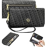 VEWWA Womens Wallet, RFID Blocking Wristlet Wallets for Women, Large Capacity Leather Clutch Purse for Ladies Daily Use and Travel, Card & Phone Holder - Black