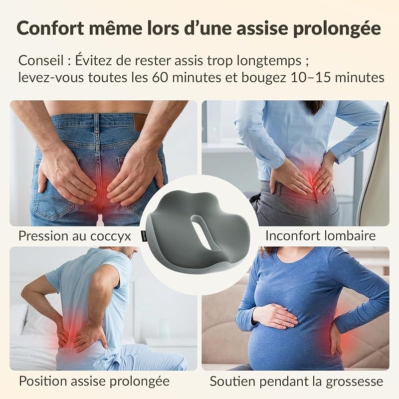 Coussin d'assise orthopédique - Coussin d'assise Ergonomique pour Chaise de Bureau