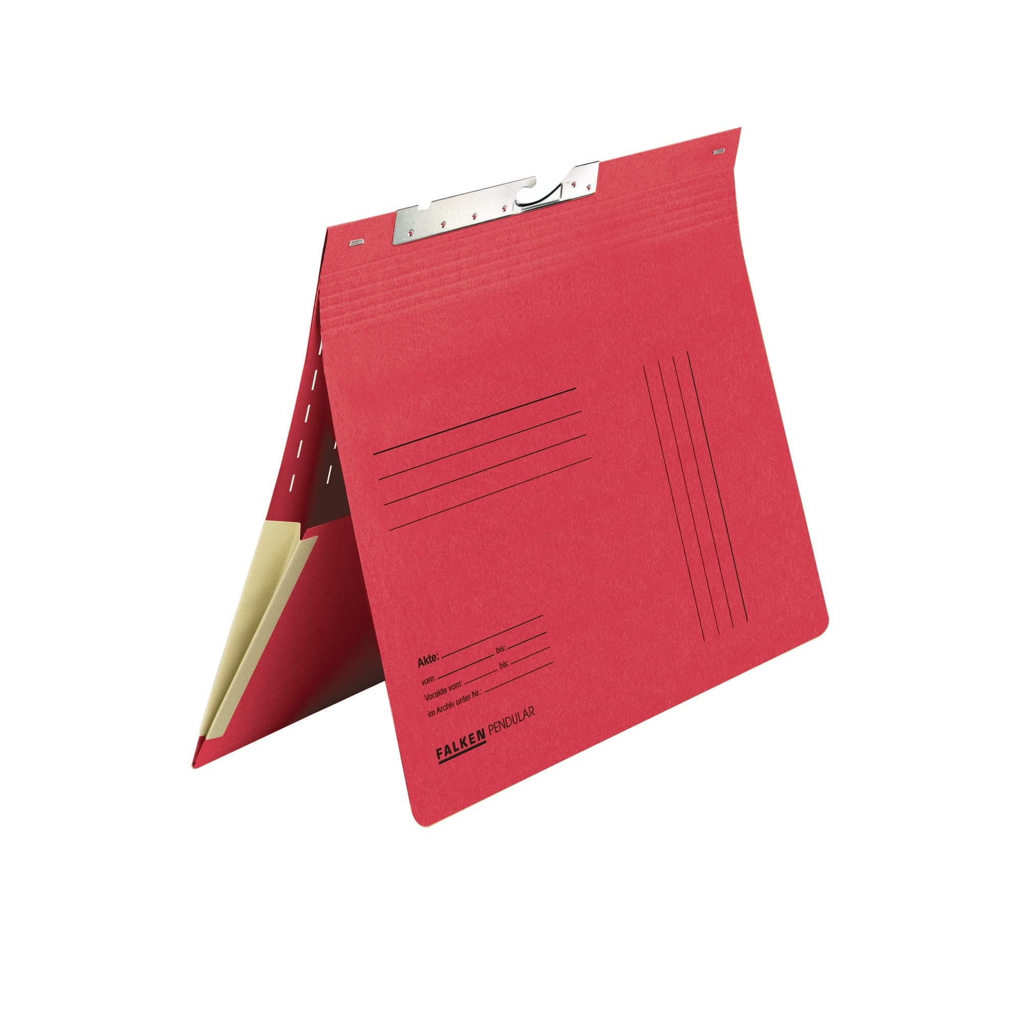 Exacompta - Ref 15033804000F - FALKEN - Pendular Pendel Top-Down Flat Files with Index Slots - A4 (210 x 297mm) in Size, 320gsm Recycled Manilla - Red (Pack of 50)