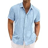 Runcati Mens Cuban Guayabera Shirts Short Sleeve Linen Casual Shirt Button Down Beach Summer Mexican Shirts