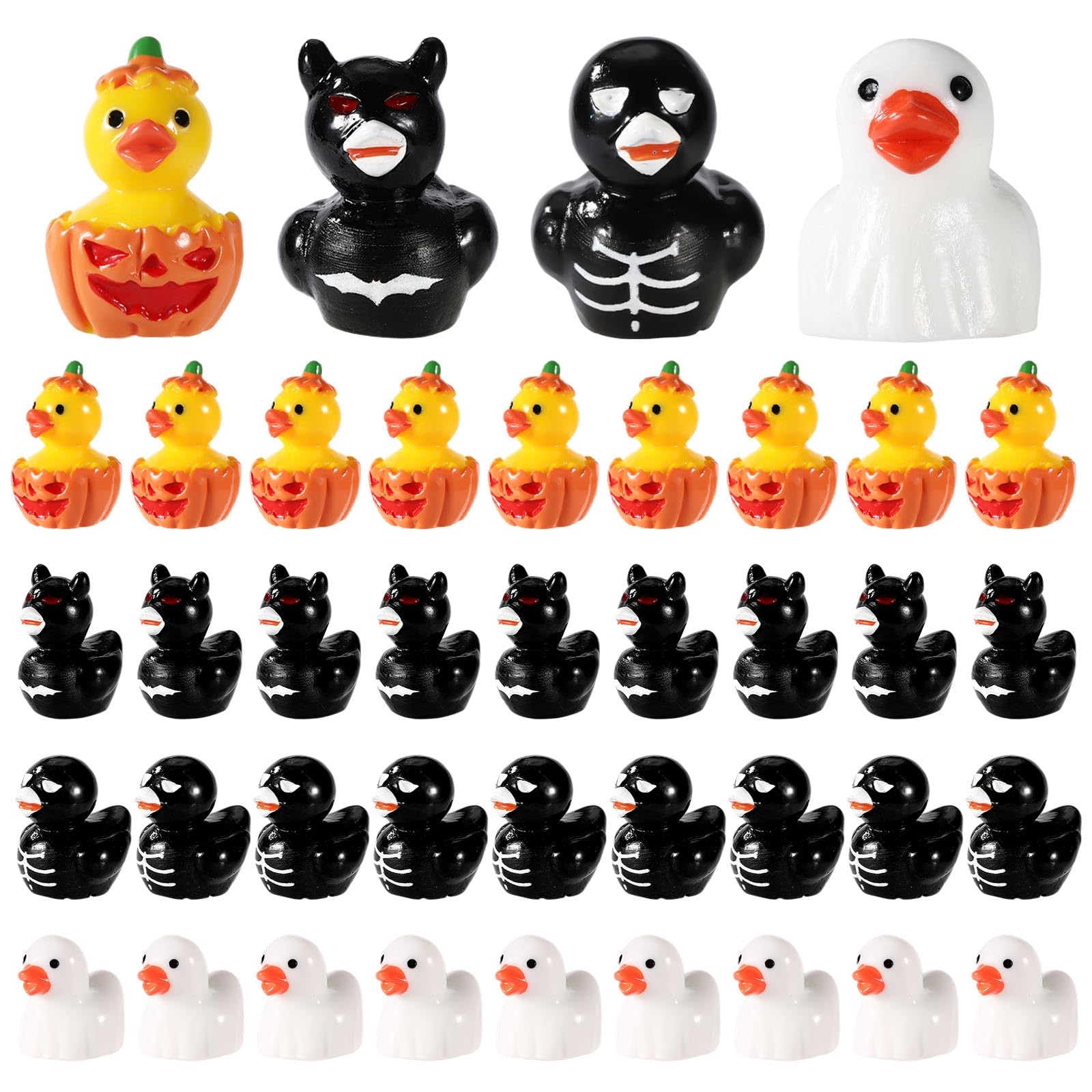80pcs Halloween Mini Resin Ducks, Miniature Halloween Ducks Pumpkin Ducks Ghost Ducks Skeleton Ducks Bat Ducks Tiny Halloween Ducks Halloween Duck Set for Garden Ornament Halloween Party Favor