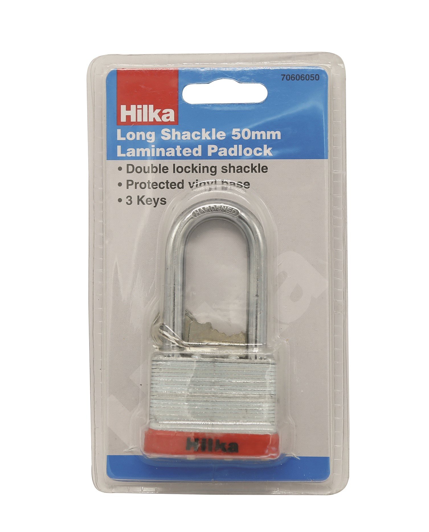 Hilka Tools 70606050 Long Shackle 50mm Laminated Padlock, Silver