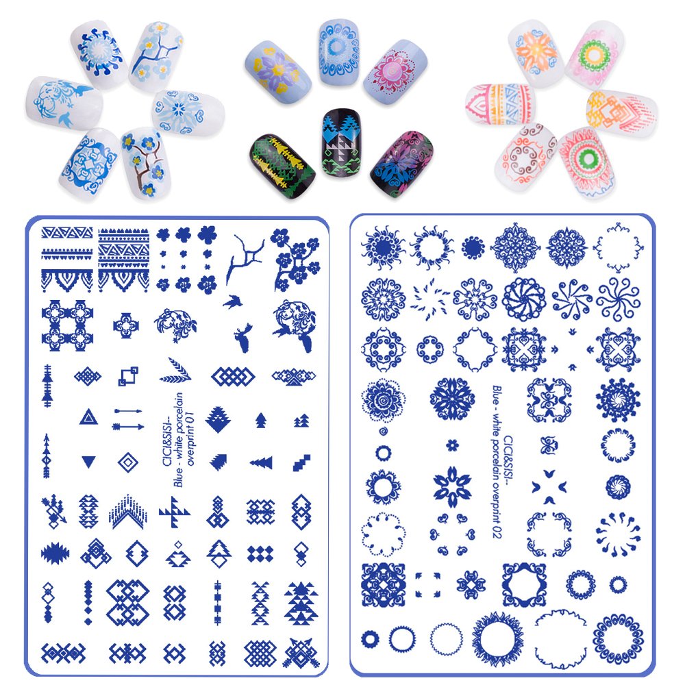 CICI&SISI Nail Art Stamping Plates Kit Layered Flower Plate Manicure Template, 4