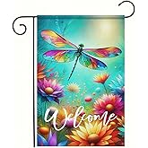 HOMETITUTE Welcome Garden Flag Spring Summer Garden Flag 12x18 Inch Double Sided Dragonfly Flags Colorful Flower Yard Lawn Porch Patio Outdoor Decorative Banner