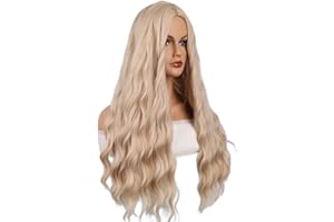 BATISI Blonde Wig 26 Inches Wigs for Women Synthetic Wig Long Cosplay Wig Wavy Hair Replacement Wigs for Party Heat Resistant Middle Part