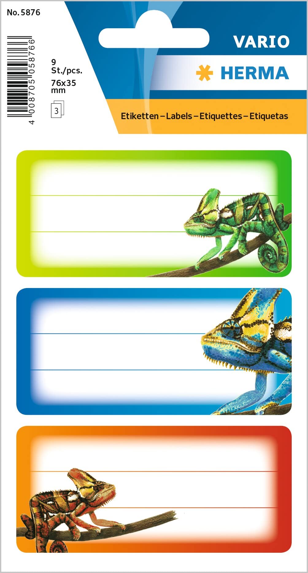 HERMA 5876 Chameleons Book Labels Self-Adhesive School Labels for Children, Girls and Boys, 9 School Labels
