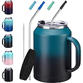 VICKNIY 50 oz Mug Tumbler with Handle and Straw - 2-in-1 Lid, Silicone Water Bottle Boot, Stainless Steel Coffee Mugs, Double Wall Insulated Water Cup Keep Cold-36H Hot-24H, 50oz Large Tumbler Jug