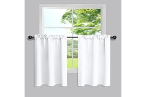 Mrs.Naturall White Blackout Short Curtains for Small Windows 18x30 Inch Length