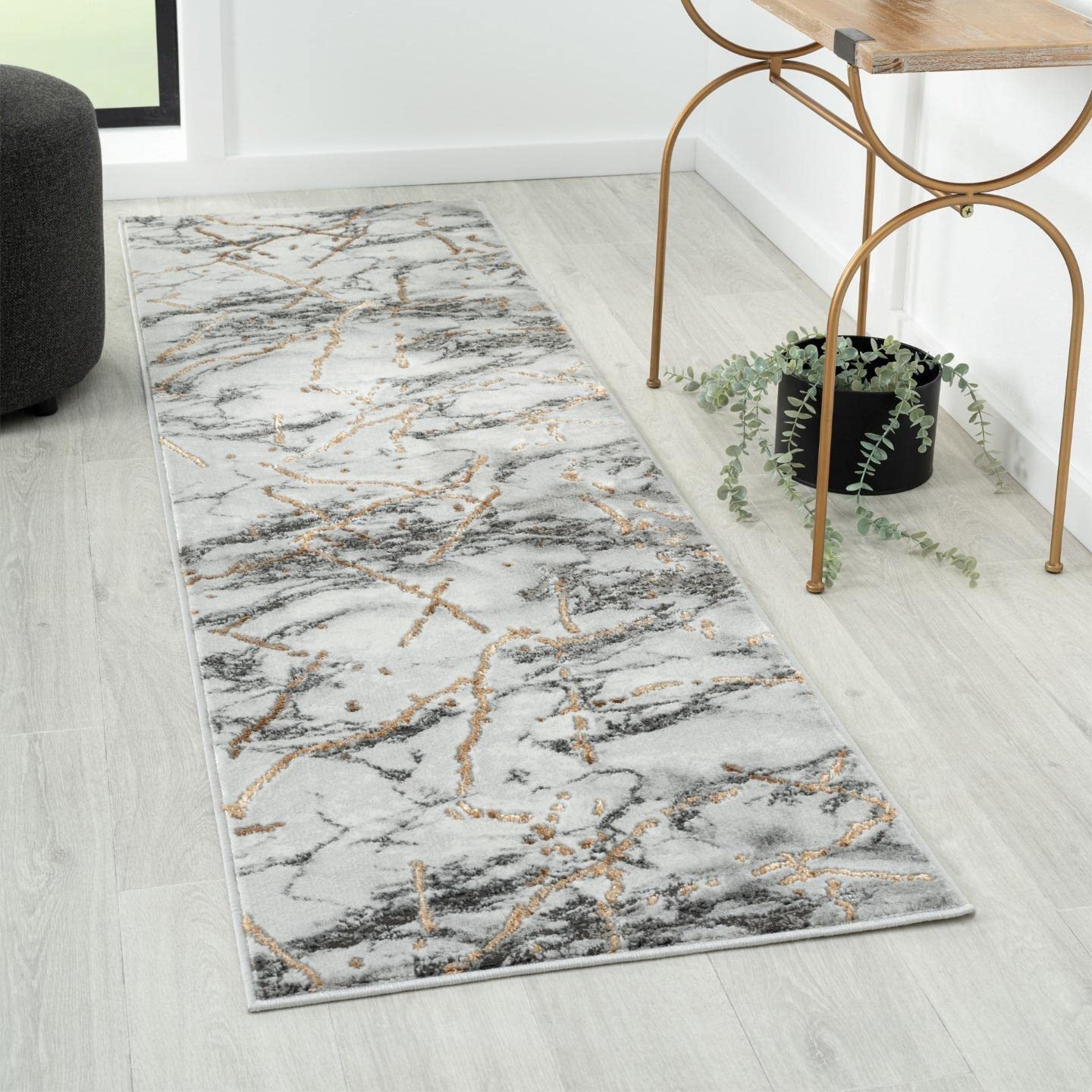 LUXE WEAVERS Ivory Gold 2x7 Marble Abstract Area Rug Image