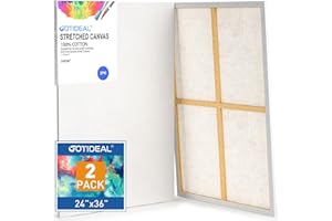 GOTIDEAL Stretched Canvases for Painting, 24x36" Inch Set of 2, Primed White - 100% Cotton Blank Art Large Canvas Boards for Painting for Acrylic Pouring, Oil Paint Dry & Wet Art Media